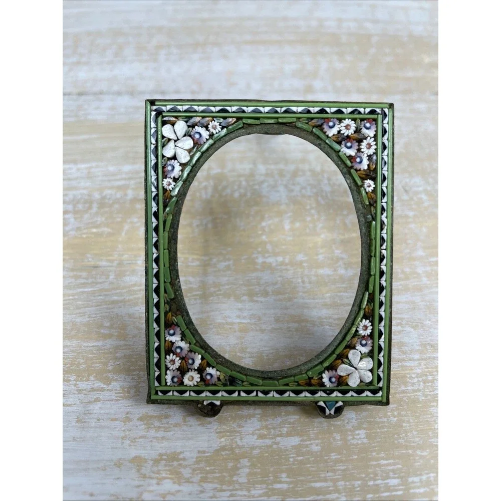Vintage Micro Mosaic Miniature Picture Frame On Brass Italian Craftsman